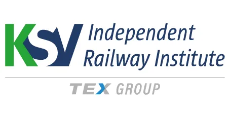 Logo des KSV (Independent Railway Institute) mit Schriftzug und Linien in Blau.