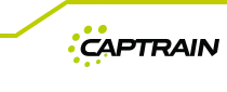 Logo von Captrain in Grün mit stilisiertem Schienensymbol und Schriftzug.