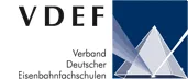 Logo des VDEF mit blauer Schrift und stilisierten Pyramiden.