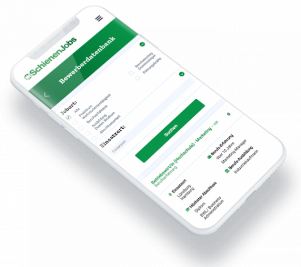 SchienenJob Bewerberdatenbank Mobile Ansicht